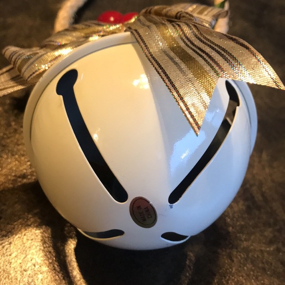 Big vintage Christmas bell ornament cream with red berries gold bow stars & rope - Picture 2 of 9